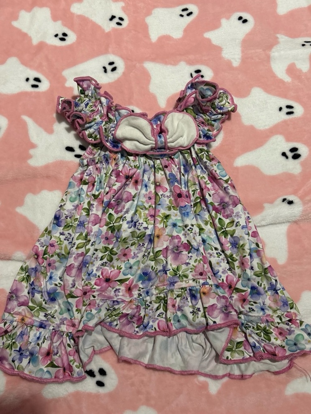 Girls Pink Floral Ruffle Sundress with Bow Accent